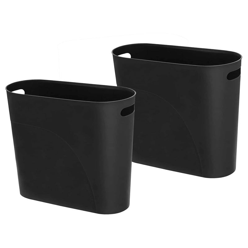 ROYFACC Small Trash Can Plastic Bathroom Wastebasket 3.2 Gallon Slim Garbage Container Bin with Handle for Home Kitchen Bathroom Bedroom Office, 2 Pack (Black) - Image 1